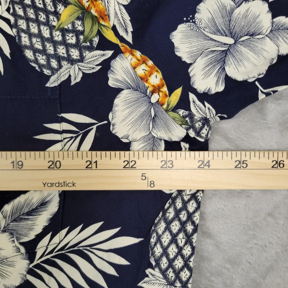 Tori Richard Mens L Hawaiian Tropical Floral Pineapple Print Short Sleeve Shirt